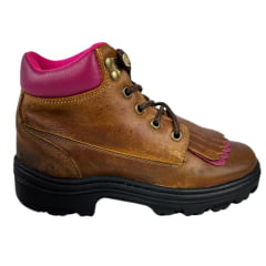 Coturno Feminino Big Bull Boots Couro Fóssil/Mostarda Com Pink R:380