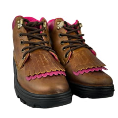 Coturno Feminino Big Bull Boots Couro Fóssil/Mostarda Com Pink R:380