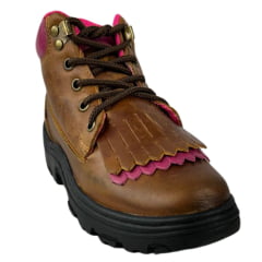 Coturno Feminino Big Bull Boots Couro Fóssil/Mostarda Com Pink R:380