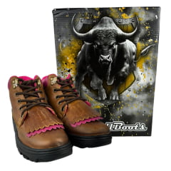 Coturno Feminino Big Bull Boots Couro Fóssil/Mostarda Com Pink R:380