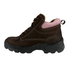 Coturno Feminino  Caminhos da Roça Couro Café Com Detalhe Rosa e Cadarço Marrom Ref.KJ13-9/KA27