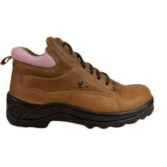 Coturno Feminino  Caminhos da Roça Couro Caramelo Com Detalhe Rosa e Cadarço Marrom Ref.KJ13