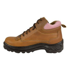 Coturno Feminino  Caminhos da Roça Couro Caramelo Com Detalhe Rosa e Cadarço Marrom Ref.KJ13