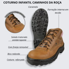 Coturno Feminino  Caminhos da Roça Couro Caramelo Com Detalhe Rosa e Cadarço Marrom Ref.KJ13