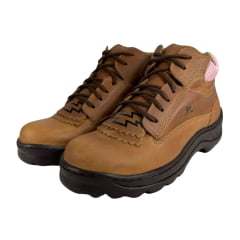 Coturno Feminino  Caminhos da Roça Couro Caramelo Com Detalhe Rosa e Cadarço Marrom Ref.KJ13