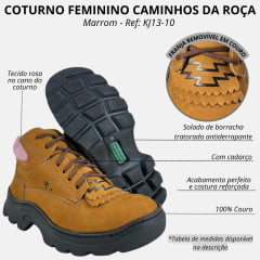 Coturno Feminino Caminhos da Roça Couro Castor Com Rosa Ref. KJ13-10