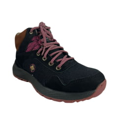 Coturno Feminino MacBoot Taiuva 04 Baurus Nobuck Preto Com Cadarço Rosa Ref.TAIU04-NO01