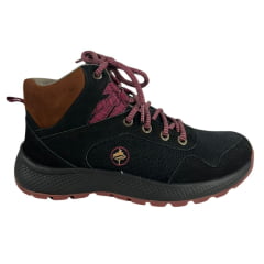 Coturno Feminino MacBoot Taiuva 04 Baurus Nobuck Preto Com Cadarço Rosa Ref.TAIU04-NO01