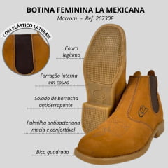 Botina Feminina La Mexicana Couro Nobuk Castor - Ref. 26730F
