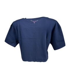 Camiseta Cropped Feminina Os Moiadeiros Manga Curta Azul/Roxo Longhorn Rosa REF CRMF47