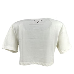Camiseta Cropped Feminina Os Moiadeiros Manga Curta Branca Longhorn Marrom REF CRMF48