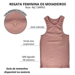 Camiseta Regata Feminina Os Moiadeiros Cavada Rosa Seco Com Logo Bordada Em Rosa REF CMRF63