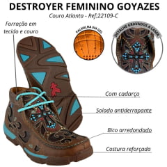 Destroyer Feminino Goyazes Couro Atlanta Caramelo Sola Ambar Turkesa Bordado A Laser E Brilho Ref:221009C