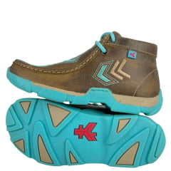 Destroyer Feminino Goyazes Couro Dallas Ocre Sola Dest Turquesa Bege Bordado Ref:201047-C