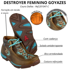 Destroyer Feminino Goyazes Couro Dallas Ocre Sola Turquesa Bege Ref:201047C