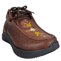 Destroyer Feminino Jácomo Couro Fóssil Bufalino Sella Com Bordado Amarelo Dourado E Cru Ref:T030F/TUC