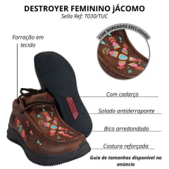 Destroyer Feminino Jácomo Couro Fóssil Bufalino Sella Com Bordado Rosa Azul E Laranja Ref:T030/TUC