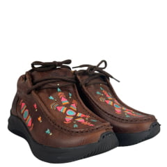 Destroyer Feminino Jácomo Couro Fóssil Bufalino Sella Com Bordado Rosa Azul E Laranja Ref:T030/TUC