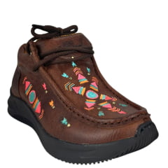 Destroyer Feminino Jácomo Couro Fóssil Bufalino Sella Com Bordado Rosa Azul E Laranja Ref:T030/TUC