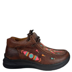 Destroyer Feminino Jácomo Couro Fóssil Bufalino Sella Com Bordado Rosa Azul E Laranja Ref:T030/TUC