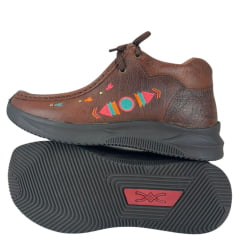 Destroyer Feminino Jácomo Couro Fóssil Bufalino Sella Com Bordado Rosa Azul E Laranja Ref:T030/TUC