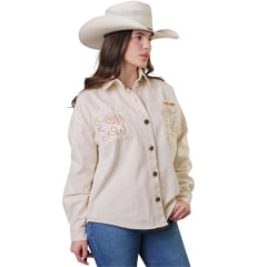Jaqueta Feminina Texas Farm Oversized Camisão Off White Sarja Bordado Com Botões REF:JSO001
