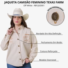 Jaqueta Feminina Texas Farm Oversized Camisão Off White Sarja Bordado Com Botões REF:JSO001