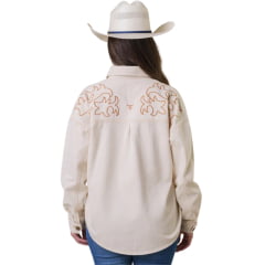 Jaqueta Feminina Texas Farm Oversized Camisão Off White Sarja Bordado Com Botões REF:JSO001