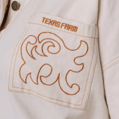 Jaqueta Feminina Texas Farm Oversized Camisão Off White Sarja Bordado Com Botões REF:JSO001