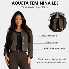 Jaqueta Feminina Lee Cropped Sarja Elástico Na Cintura Verde Escuro Ref:F3740L