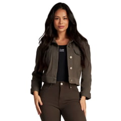 Jaqueta Feminina Lee Cropped Sarja Elástico Na Cintura Verde Escuro Ref:F3740L