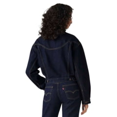 Jaqueta Cropped Feminina Levi's Jeans Azul Escuro Manga Longa Com Bolso REF 001WO0001