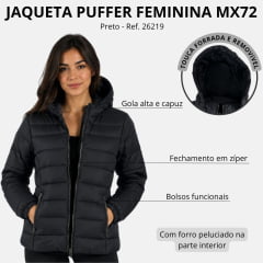 Jaqueta Feminina MX 72 Puffer Pelinho Interno Capuz 100% Poliéster - Ref:26219