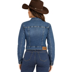 Jaqueta Feminina Consciência Jeans Cropped Sky Escuro Tachinhas E Dois Bolsos Frontais REF:25291
