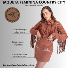 Jaqueta Feminina Country City Bordada Com Franjas Malu Marrom Ref:JM2102