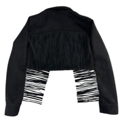 Jaqueta Feminina Country City Bordada Com Franjas Malu Preto Ref:JM2100