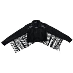 Jaqueta Feminina Country City Bordada Com Franjas Malu Preto Ref:JM2100