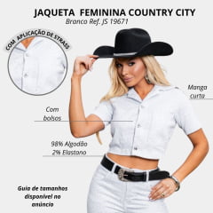 Jaqueta Feminina Country City Branca Manga Curta Cropped Com Strass Ref:SAFIRA JS 19671