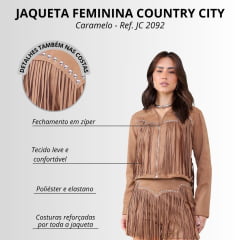 Jaqueta Feminina Country City Carol Marrom Com Franjas E Tachinhas Ref: JC 2092