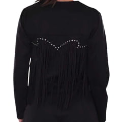 Jaqueta Feminina Country City Carol Preta Com Franjas E Tachinhas Ref: JC 20921