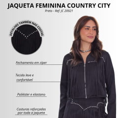 Jaqueta Feminina Country City Carol Preta Com Franjas E Tachinhas Ref: JC 20921