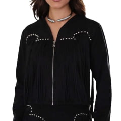Jaqueta Feminina Country City Carol Preta Com Franjas E Tachinhas Ref: JC 20921
