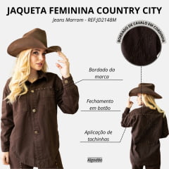 Jaqueta Feminina Country City Dallas Marrom Bordado Tachinhas Bordado Cavalo nas Costas REF:JD2148M