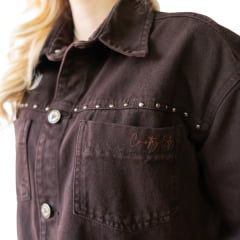 Jaqueta Feminina Country City Dallas Marrom Bordado Tachinhas Bordado Cavalo nas Costas REF:JD2148M