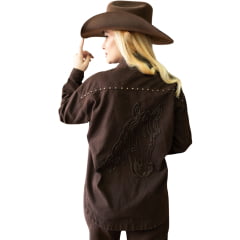 Jaqueta Feminina Country City Dallas Marrom Bordado Tachinhas Bordado Cavalo nas Costas REF:JD2148M