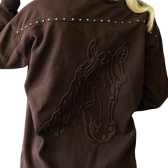 Jaqueta Feminina Country City Dallas Marrom Bordado Tachinhas Bordado Cavalo nas Costas REF:JD2148M