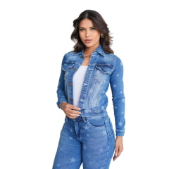 Jaqueta Feminina Country City Jeans Azul Médio Com Desenho De Estrelas REF: 325 STAR