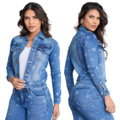 Jaqueta Feminina Country City Jeans Azul Médio Com Desenho De Estrelas REF: 325 STAR