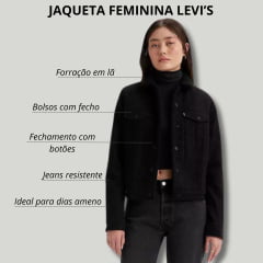 Jaqueta Feminina Levi's Jeans Preto Forrada Com Pele e Gola Preta - Ref: 361360020