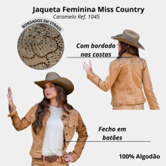 Jaqueta Feminina Miss Country Camel Caramelo Manga Longa Com Bordados Em Flores Brilhantes Ref:1045